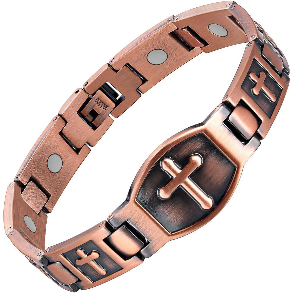 Buy now Jecanori Pure Copper Bracelet for Men, Ultra Strength Magnetic Cross Bracelets for Men, Mens Copper Cross Bracelet, Jewelry Gift with Sizing Tool at indiglob india