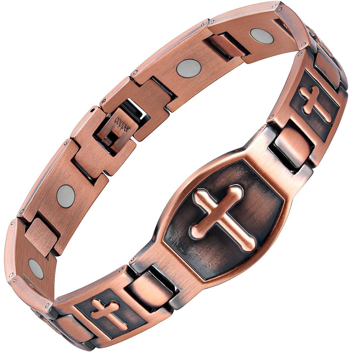 Buy now Jecanori Pure Copper Bracelet for Men, Ultra Strength Magnetic Cross Bracelets for Men, Mens Copper Cross Bracelet, Jewelry Gift with Sizing Tool at indiglob india