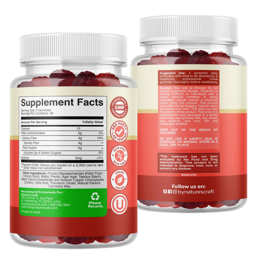 Fiber Gummies for Adults - Chicory Root Supplement with Prebiotic Support for Gut & Digestive Health - Soluble Digestion Capsules for Stomach Regulation & Immune Aid - Sugar Free & Vegan - 120 Count