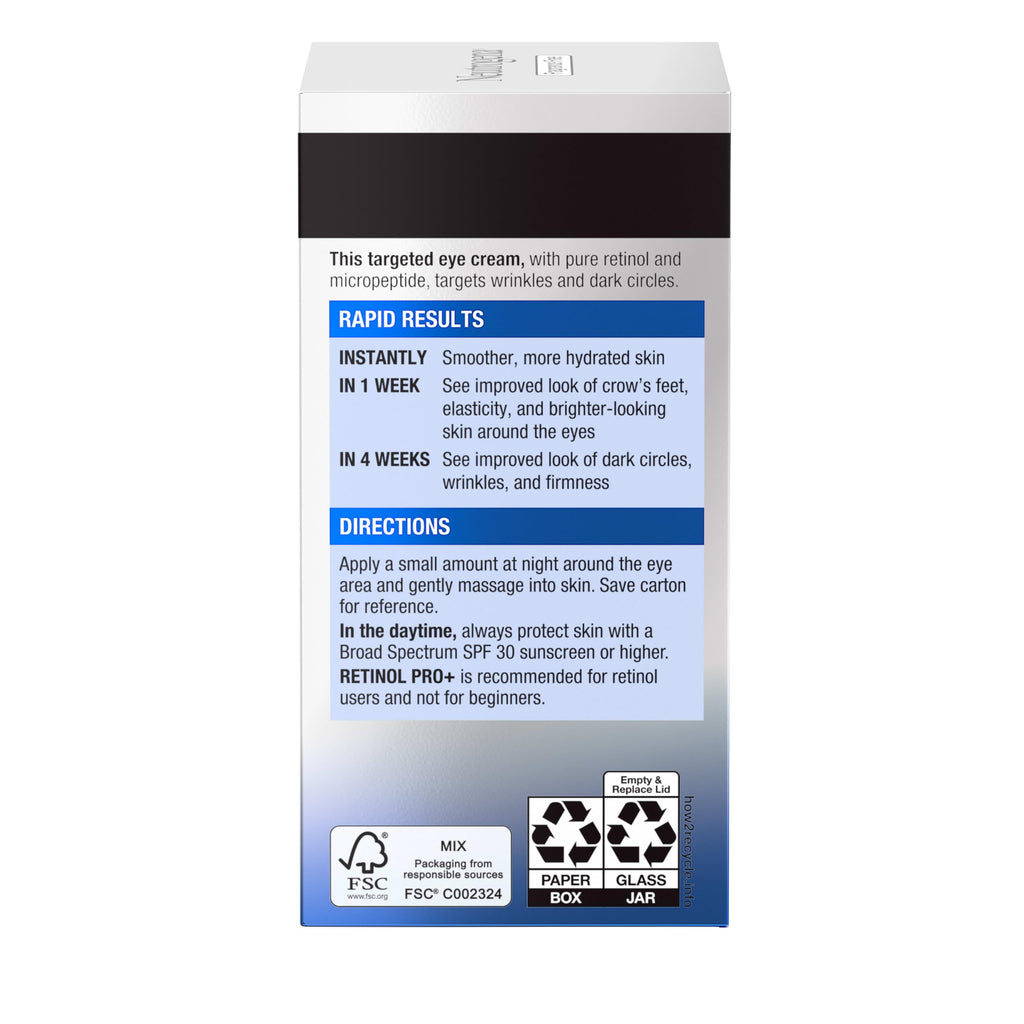 Buy now Neutrogena Rapid Wrinkle Repair Retinol Pro+ Anti-Wrinkle Eye Cream, Targeted Eye Cream for Wrinkles & Dark Circles, Formulated without Fragrance, Dyes, Phthalates, and Parabens, 0.5 oz at indiglob india
