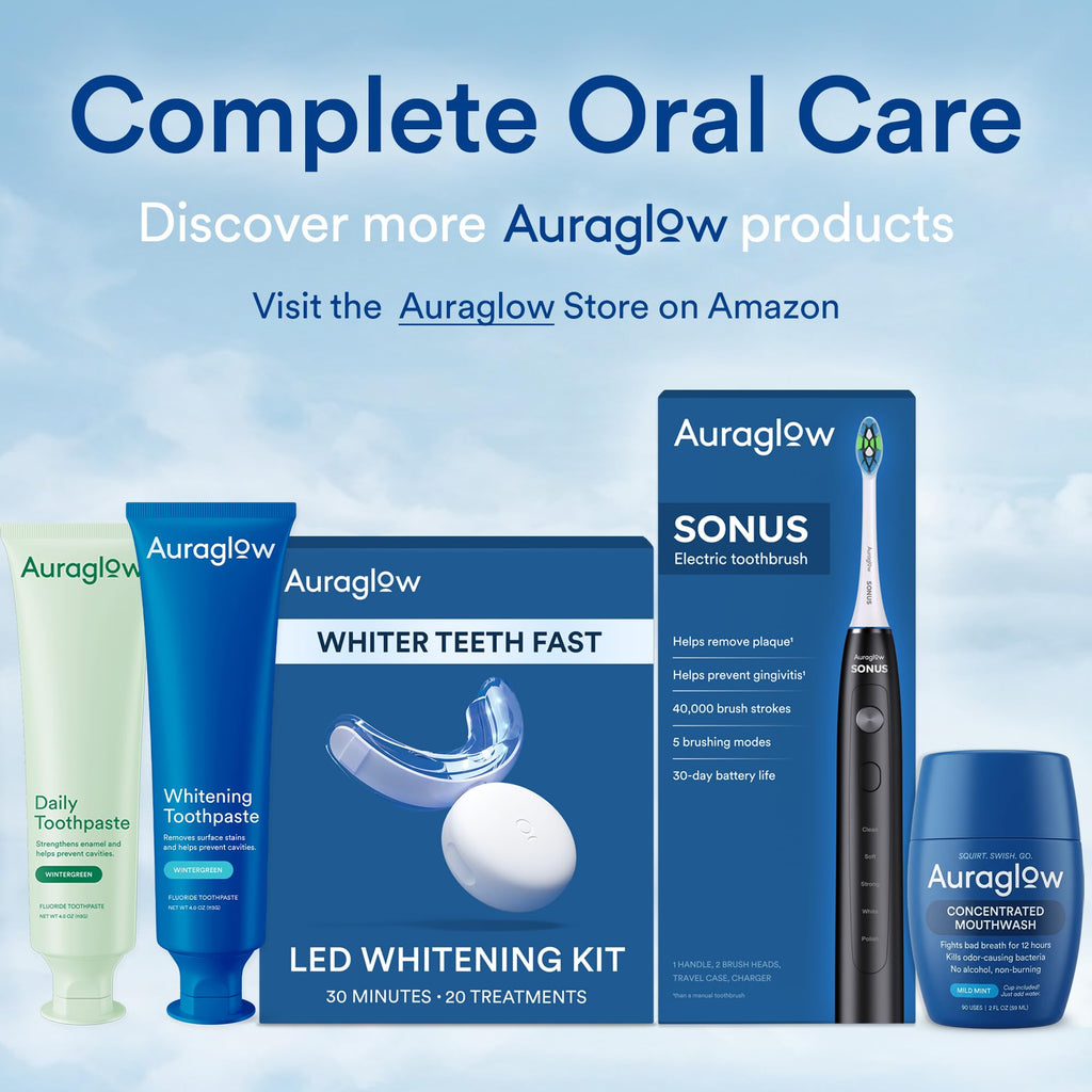 Auraglow Teeth Whitening Strips, Extra Strength Whitening Strips, 14 Whitening Treatments, 11% Hydrogen Peroxide with Nano Hydroxyapatite to Reduce Sensitivity & Protect Enamel, 28 Strips, Mint