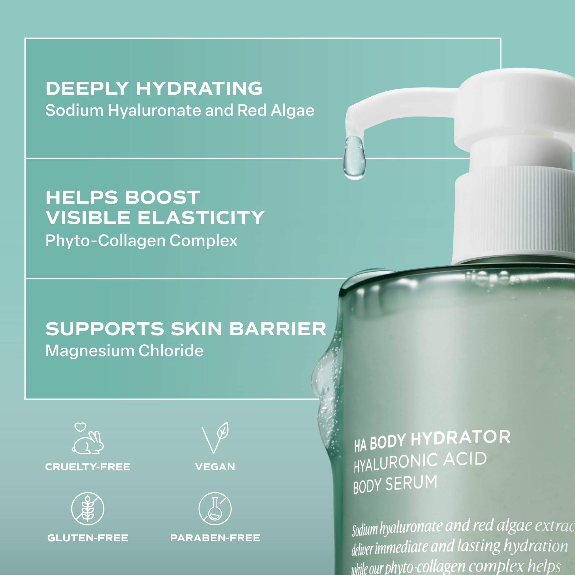 Saltair Hyaluronic Acid Body Serum | Fragrance-Free HA Hydrator | 13 oz | Red algae and sodium hyaluronate for lightweight hydration and a soft comfortable finish