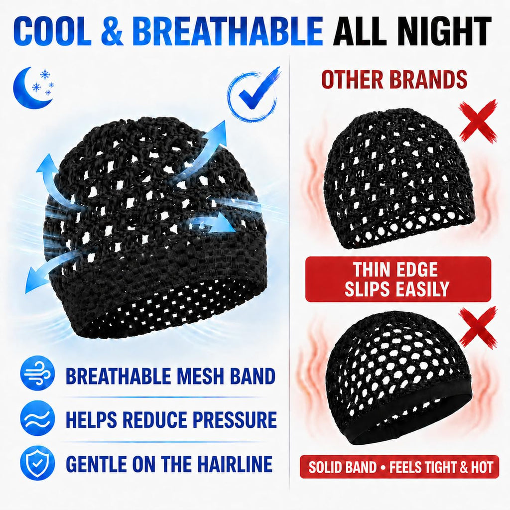 2 Mesh Hair Nets for Sleeping, Extra-Wide Band Wrap for Silk Press