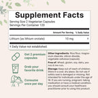Lithium Orotate 10mg, 240 Veggie Capsules | 5mg Per Capsules | High Bioavailability Trace Mineral | Healthy Aging, Brain Supplement, & Mood Support | Non-GMO, Gluten Free