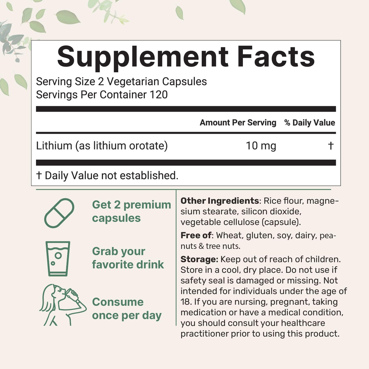 Lithium Orotate 10mg, 240 Veggie Capsules | 5mg Per Capsules | High Bioavailability Trace Mineral | Healthy Aging, Brain Supplement, & Mood Support | Non-GMO, Gluten Free