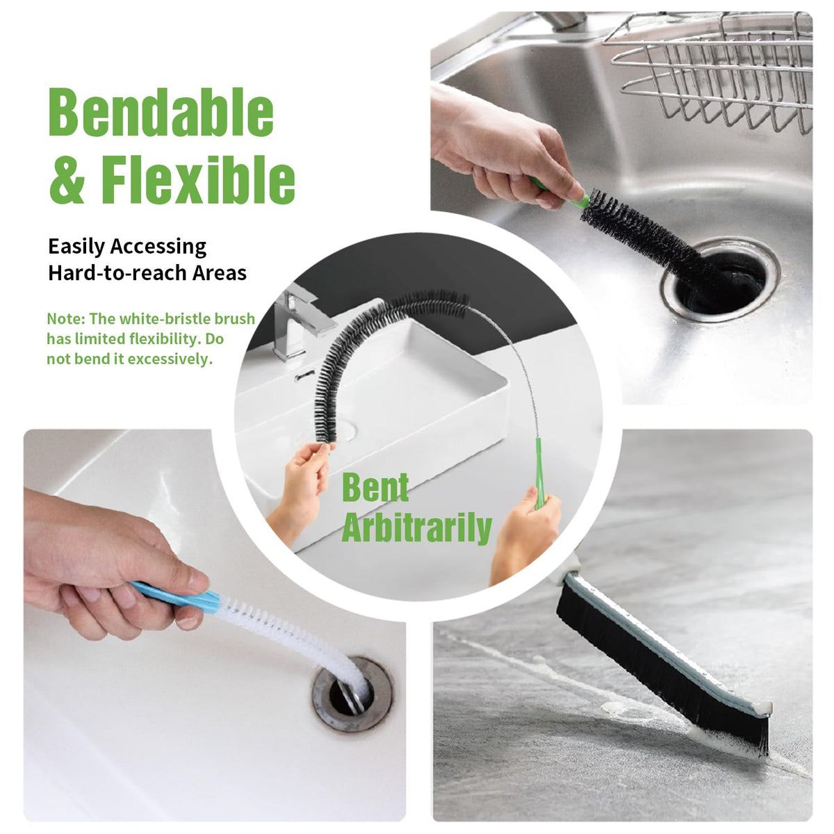 4pcs Flexible Cleaning Brush Set for Dryer Vents, Fridge Coils, HVAC Systems & Tight Spaces – Multi-Use Lint and Dust Remover with Crevice Brush and Detailing Tools