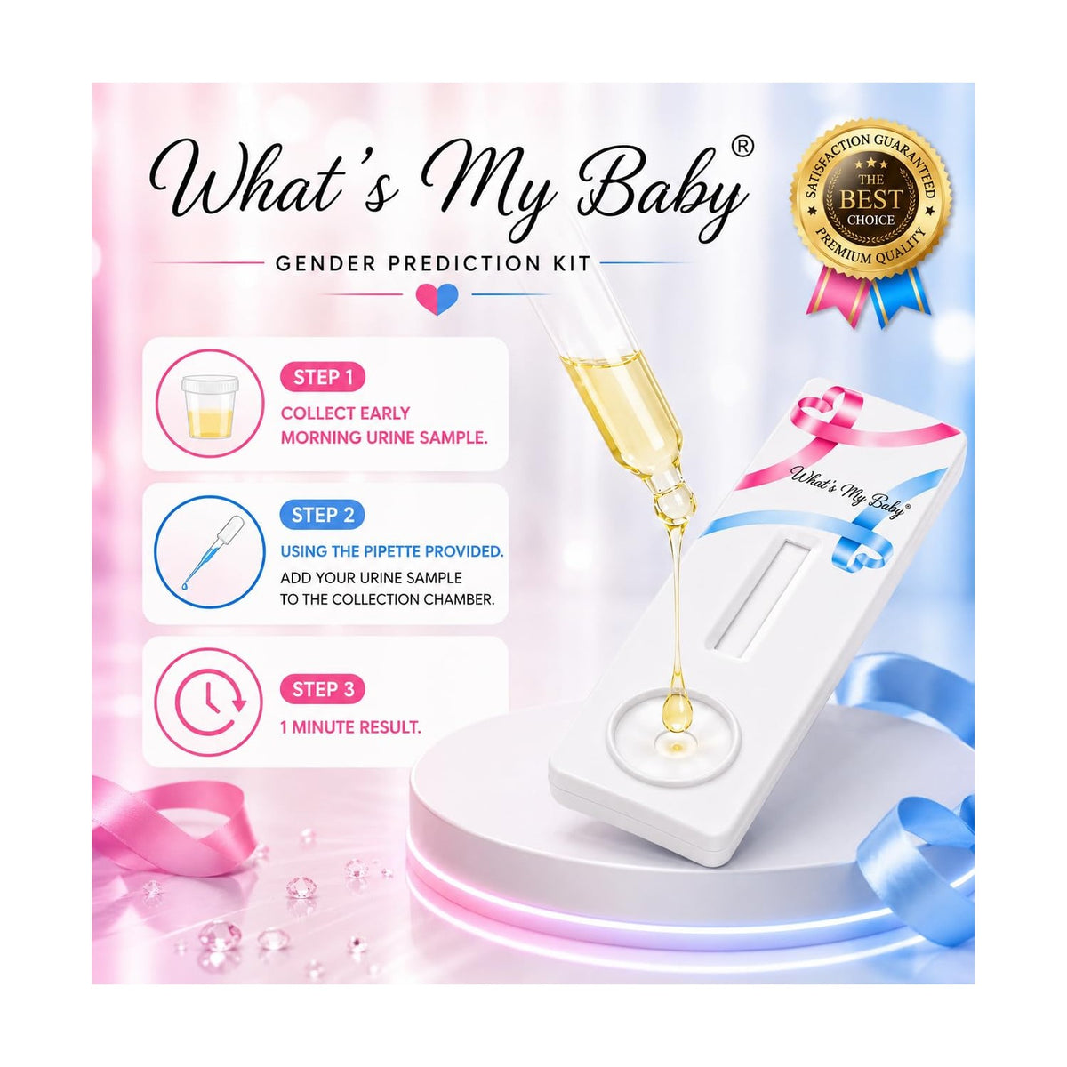 Whats My Baby® Early Gender Test - Reveal if Your Baby is a Girl or Boy from 5 Weeks - Instant Results - Gender Reveal Early Pregnancy Prediction Test Kit