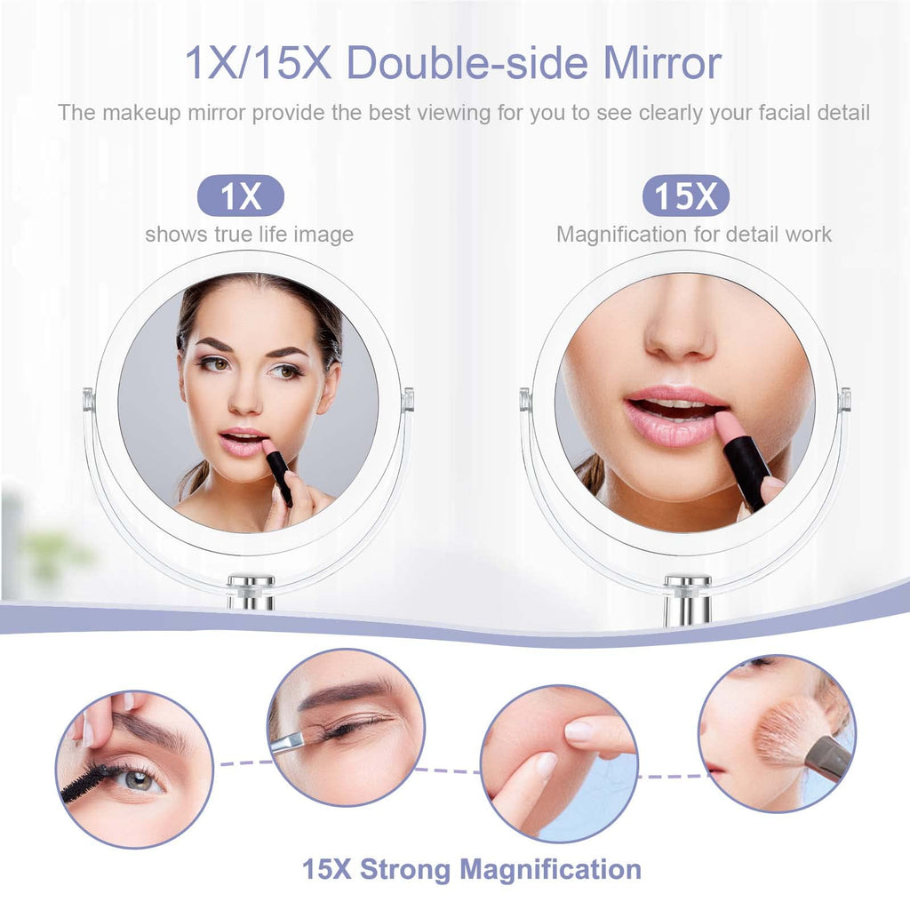 CLSEVXY Vanity Makeup Mirror with Stand, 1X/15X Magnification Double Sided 360 Degree Swivel, Portable Table Desk Counter top Magnifying Mirror, Tabletop Mirror for Bedroom or Dorm Room, 6.25 Inch