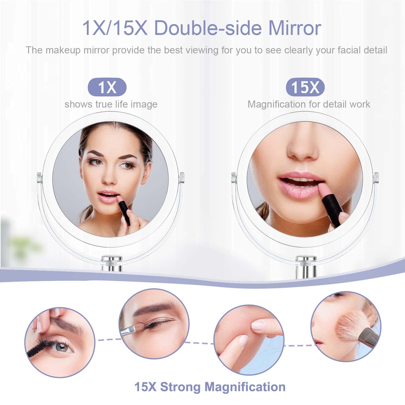 CLSEVXY Vanity Makeup Mirror with Stand, 1X/15X Magnification Double Sided 360 Degree Swivel, Portable Table Desk Counter top Magnifying Mirror, Tabletop Mirror for Bedroom or Dorm Room, 6.25 Inch