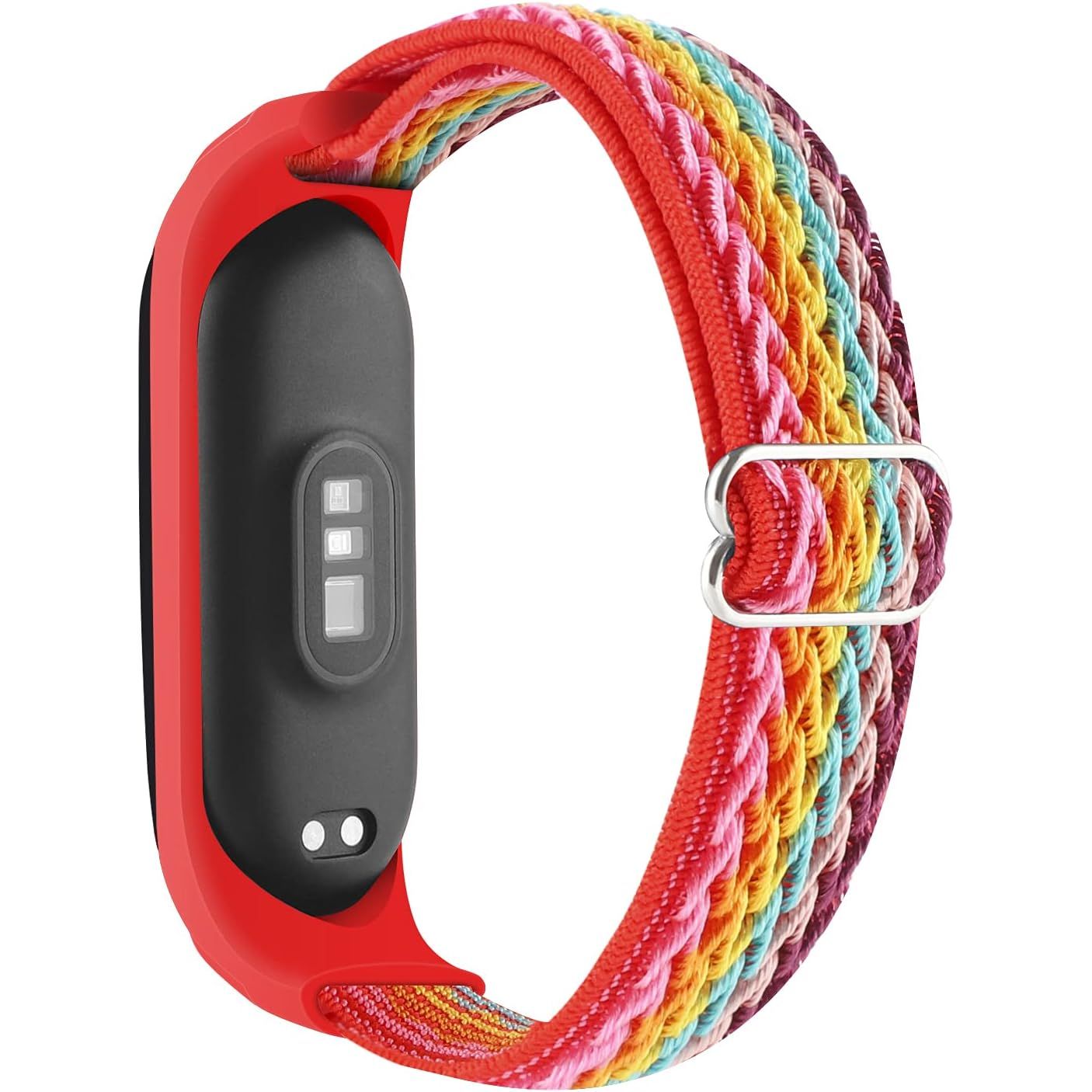 Buy now Adjustable Elastic Nylon Straps Compatible with Xiaomi Mi Band 6/Xiaomi Mi Band 5/Xiaomi Mi Band 4/Xiaomi Mi Band 3, Soft Breathable Sport Replacement Wristband for Women Men (Black) Rainbow at indiglob india