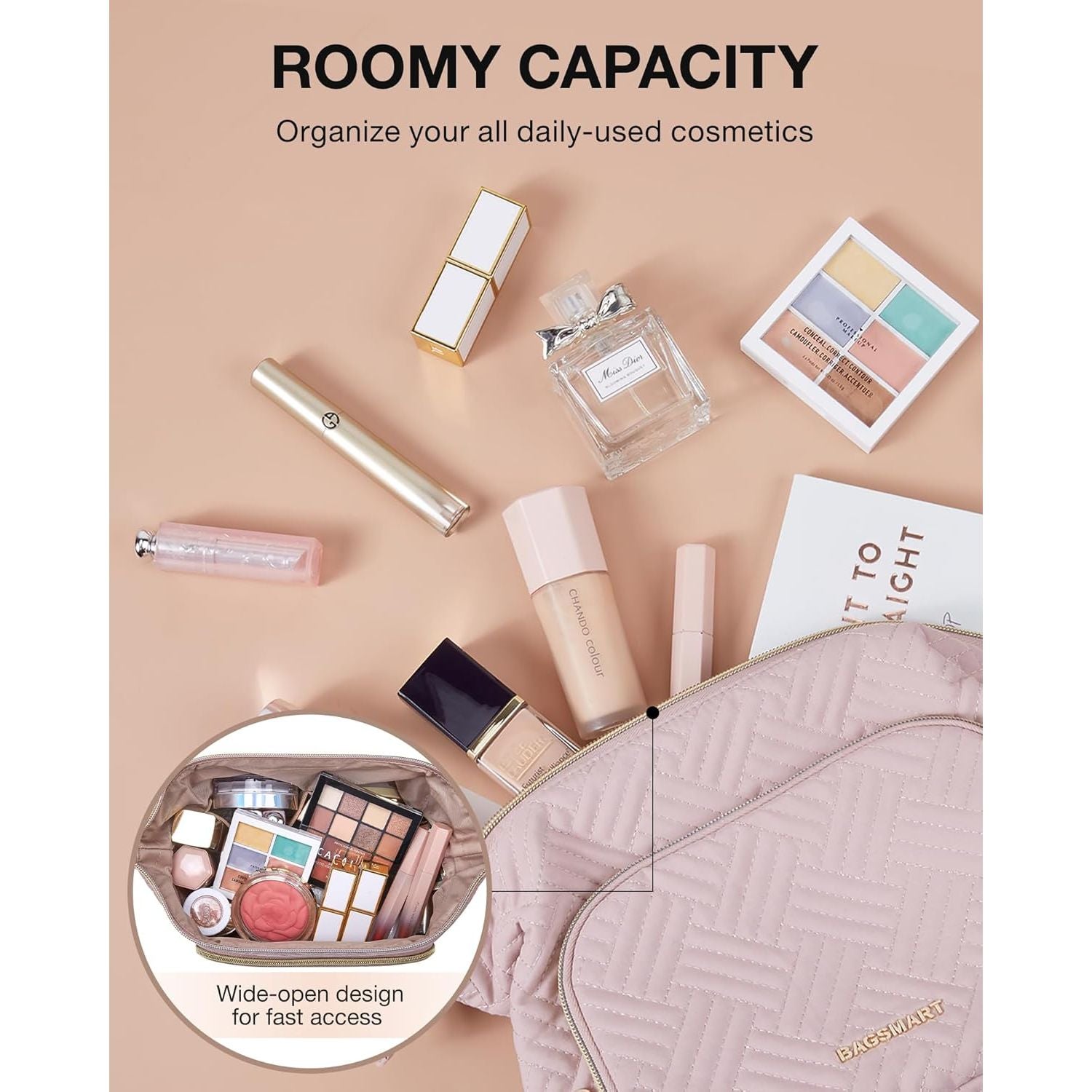 Buy now BAGSMART Travel Makeup Bag, Cosmetic Bag Make Up Organizer Case,Large Wide-open Pouch for Women Purse for Toiletries Accessories Brushes at indiglob india