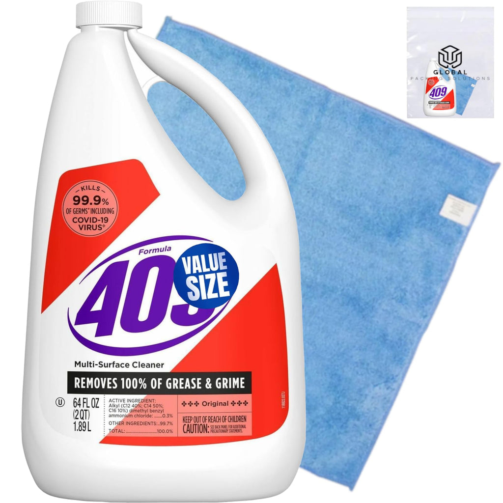 409 Multi-Surface Cleaner Antibacterial Degreaser Refill Bottle 64 oz Kills 99.9% of Germs bundled with Microfiber Cleaning Cloth