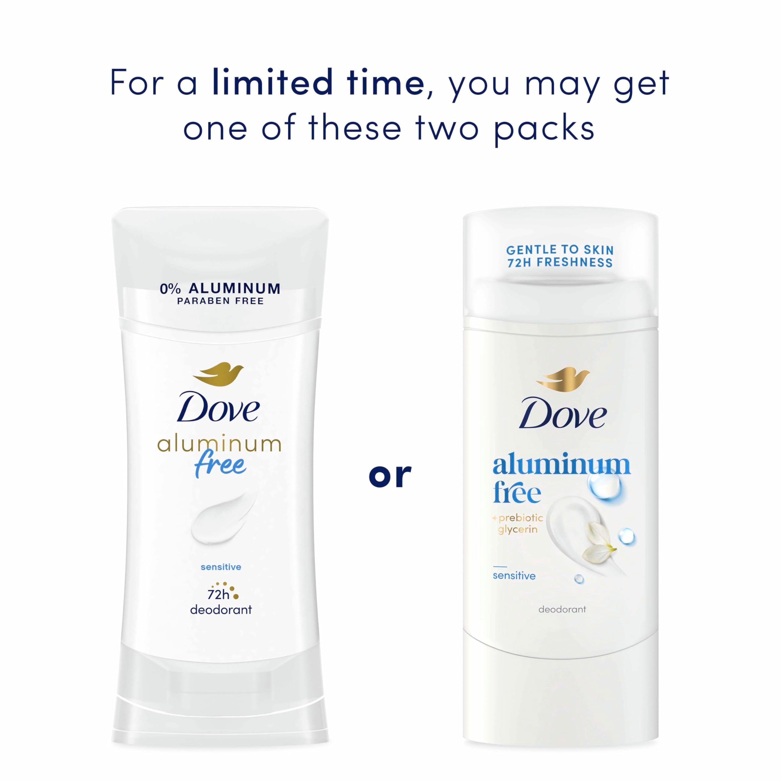 Dove Deodorant Stick Sensitive Aluminum Free 2.4 oz | For sensitive skin, Helps stop odor & stay fresh, With prebiotic glycerin, aluminum-free