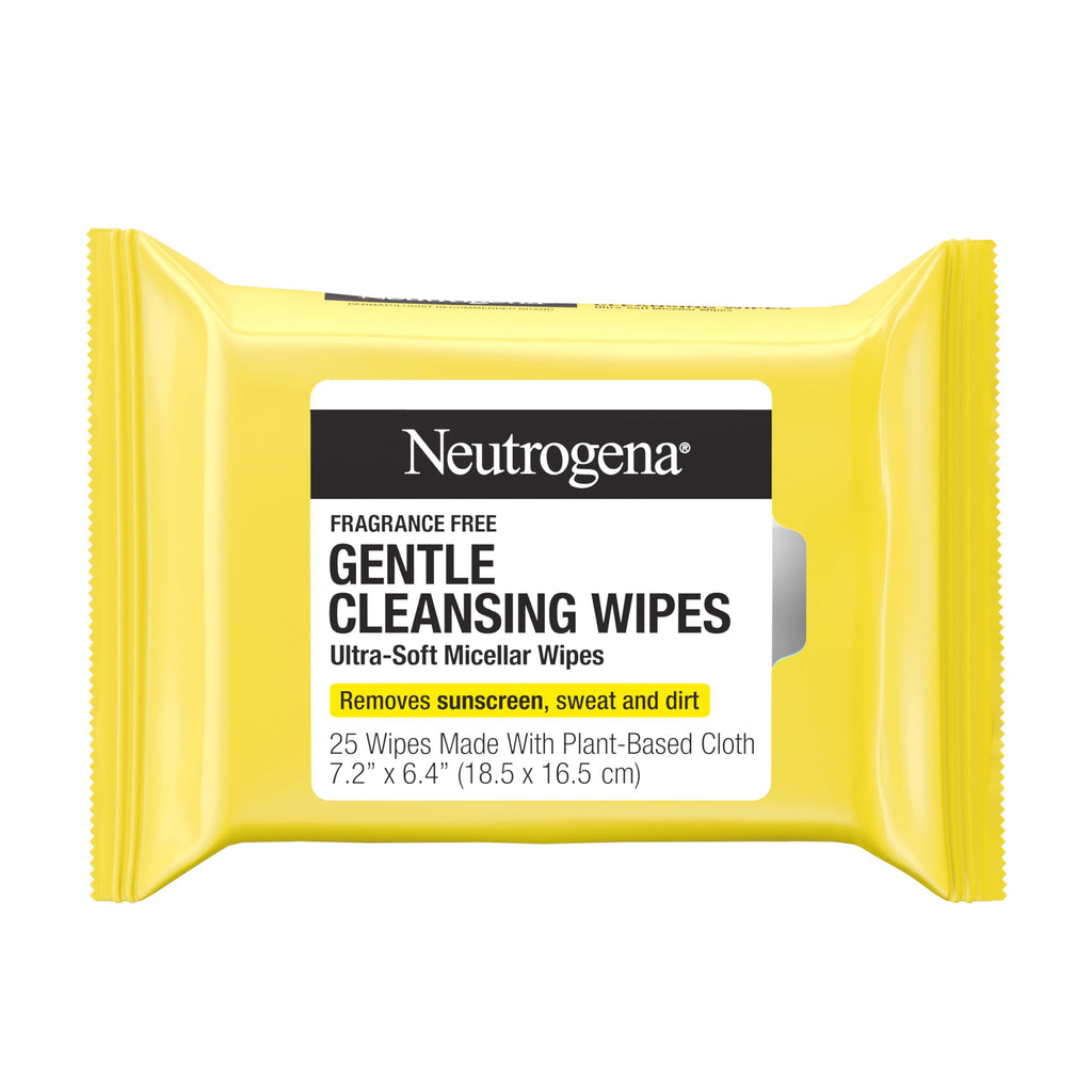 Neutrogena Gentle Facial Cleansing Wipes, Fragrance Free, 25 ct | Ultra-Soft Micellar Cleansing Wipes for Effortless Cleansing Made Gentle, Fragrance Free Face Wipes for Sensitive Skin