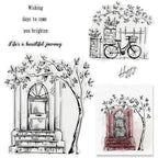 Buy now Door Bike Tree Scenery Clear Stamps for Card Making and Photo Album Decorations, Blessing Words Transparent Rubber Stamps Seal for DIY Scrapbooking Style 1:bike Door Words at indiglob india