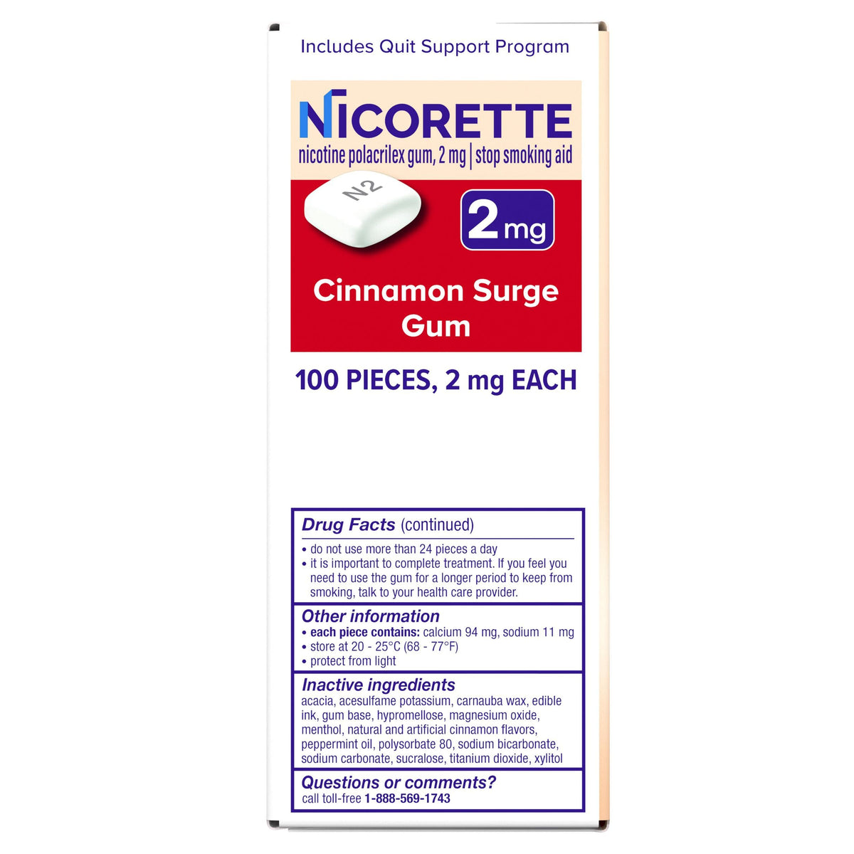 Nicorette Nicotine Gum 2mg, Quit Smoking Aid, Cinnamon Surge, 100 Ct, 2 Pk
