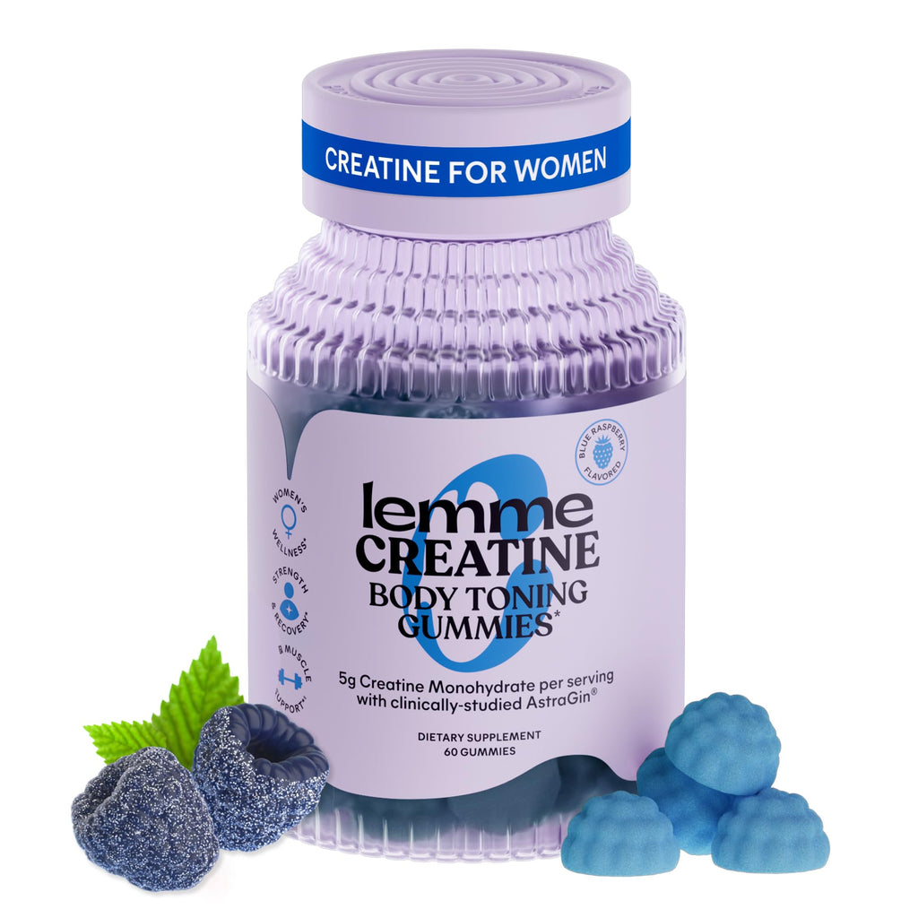 Lemme Creatine Monohydrate Gummies, Sour Strawberry (60 Gummies) | 5g Creatine for Lean Muscle, Strength, Recovery & Cognitive Health with Ginseng for Absorption. NSF Certified for Women & Men