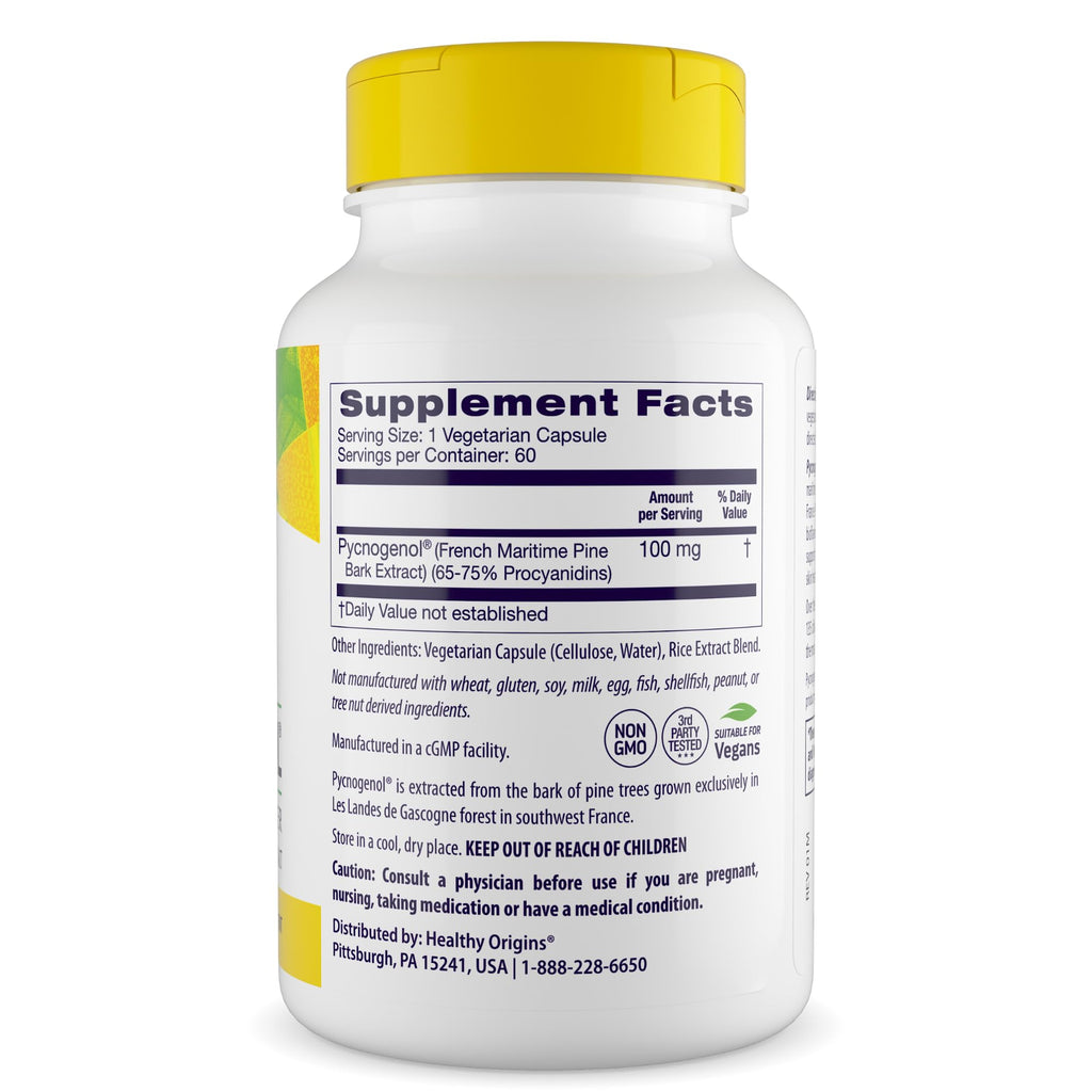 Healthy Origins Pycnogenol Pine Bark 100 mg, 60 Veggie Caps