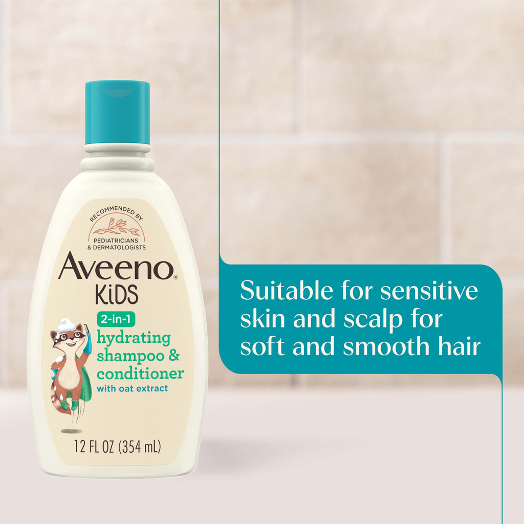 Aveeno Kids Shampoo & Conditioner, Hypoallergenic, 12 fl. oz | Kids Shampoo & Conditioner with Oat Extract, Condition & Detangle Kids Hair, Sensitive Skin and Scalp, Hypoallergenic