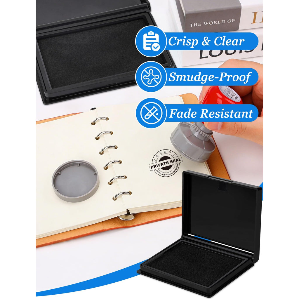 Black Ink Pad, 4 x 2.5 Inch Felt Stamp Pad for Crafts & Office