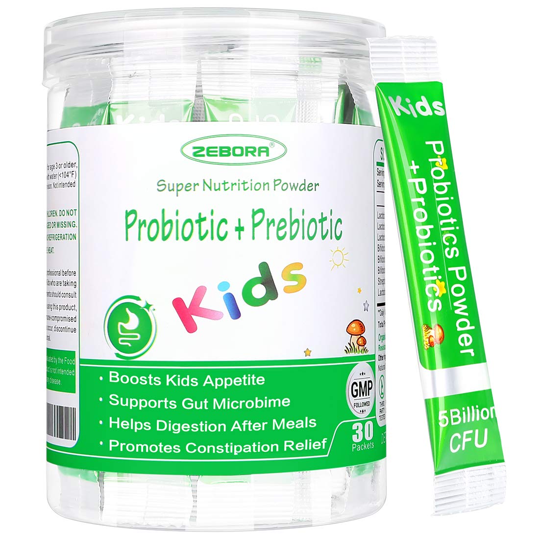 ZEBORA Kids Probiotic & Prebiotics Powder Age 3+, 30 Packets