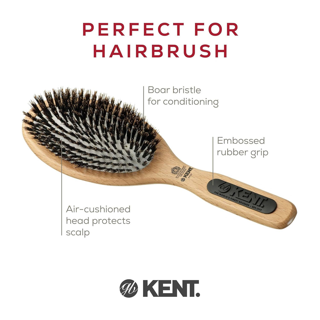 Buy now Kent PF07 Extra-Large 100% Boar Bristle and Non-Scratch Nylon Mix Cushion Brush - Wooden Detangling and Oval Smoothing Paddle Brush for Thin Hair - Made in England at indiglob india