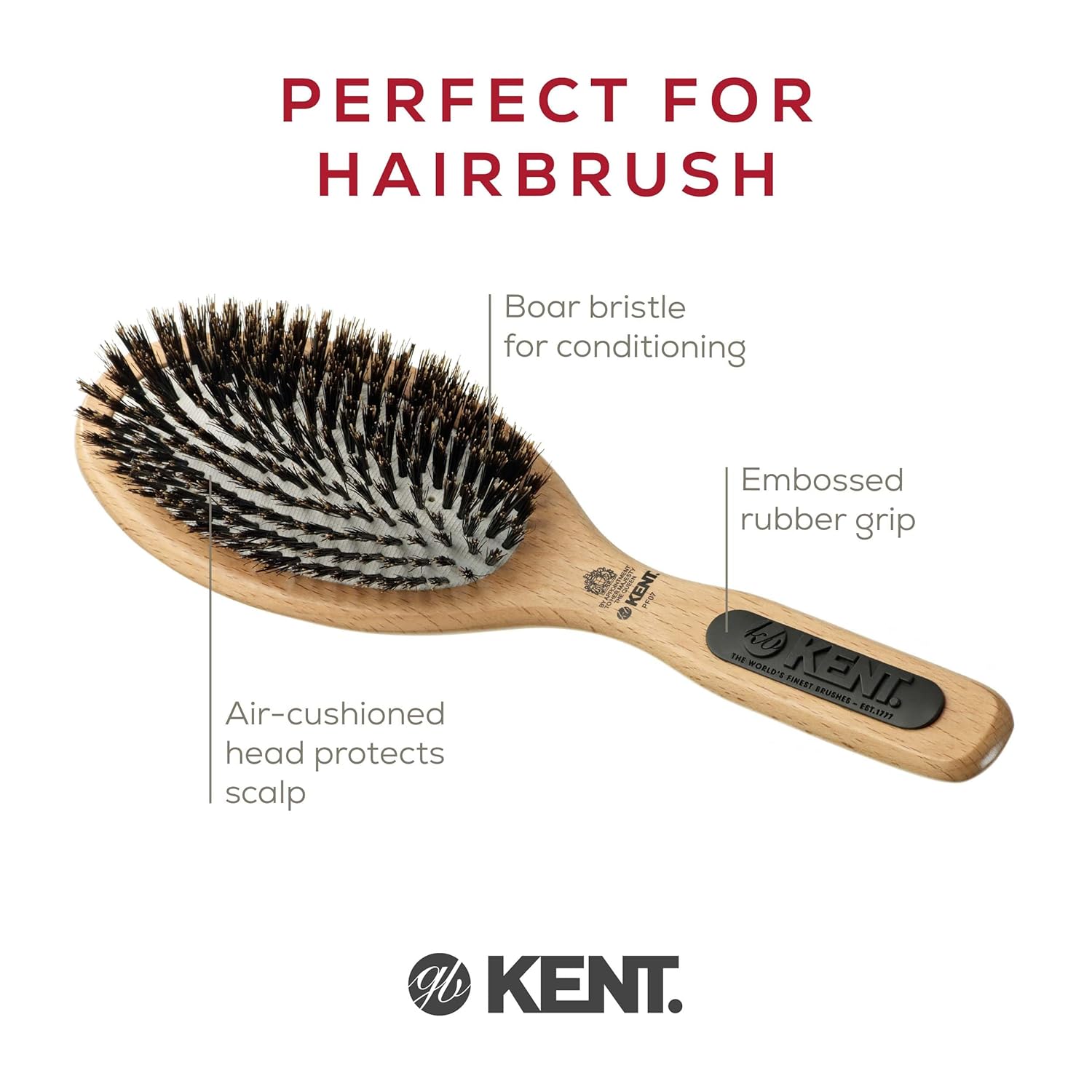 Buy now Kent PF07 Extra-Large 100% Boar Bristle and Non-Scratch Nylon Mix Cushion Brush - Wooden Detangling and Oval Smoothing Paddle Brush for Thin Hair - Made in England at indiglob india