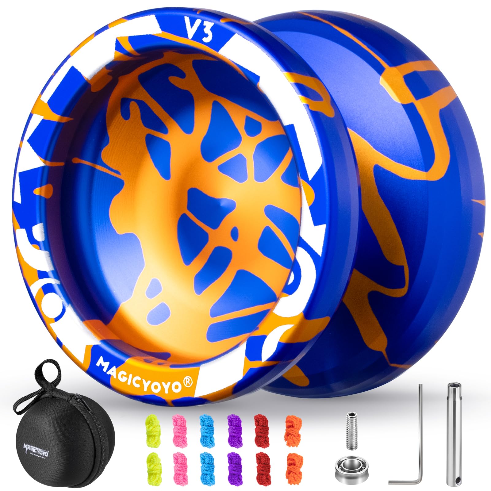 Buy now MAGICYOYO V3 Yoyo for Kids 8-12 or Above, Responsive Yoyo Professional with Dual Function, Professional Trick Yo yo for Adults with 12 Yo-yo Strings, KK Bearing, Bearing Puller, Axle,Case Bag -Black V3 Blue Gloden Splash at indiglob india