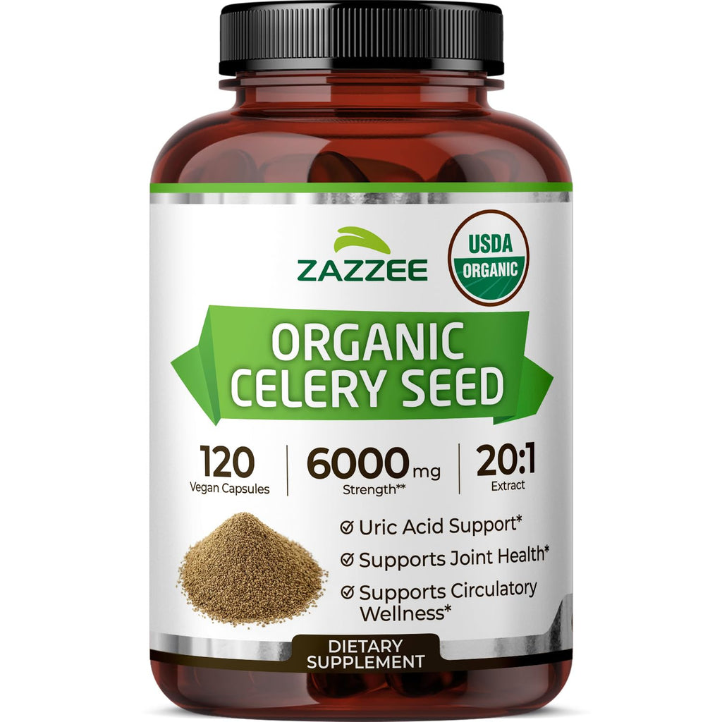 Zazzee USDA Organic Celery Seed 20:1 Extract, 120 Capsules, 4 Month Supply