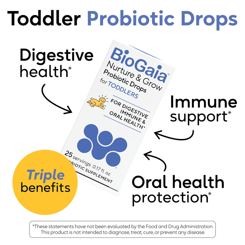 BioGaia Nurture & Grow Toddler Probiotic Drops | Gut, Immune & Oral Health | Age 1+ | Digestive Health & Regularity | Immune Support | Promotes Respiratory & Oral Health | Easy-to-use drops | 5mL