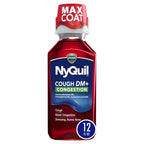 Buy now Vicks NyQuil Cough DM+ Congestion Relief Liquid Medicine, Maximum Strength Multi-Symptom Nighttime Relief for Cough, Nasal Congestion, Sneezing and Runny Nose, Cherry Flavor, 12 FL OZ at indiglob india