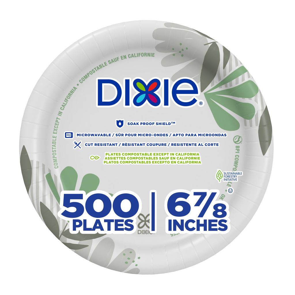 Dixie 6.8 Inch Medium-Weight Paper Plates By GP PRO, Pathways Botanical Design, 500 Count (125 Disposable Plates Per Pack, 4 Packs Per Case), UX7WS