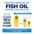 Arazo Nutrition Wild Caught Omega-3 Fish Oil Concentrate – 4,080mg per Serving – High EPA 1200mg & DHA 900mg – 120 Burpless Lemon Softgels