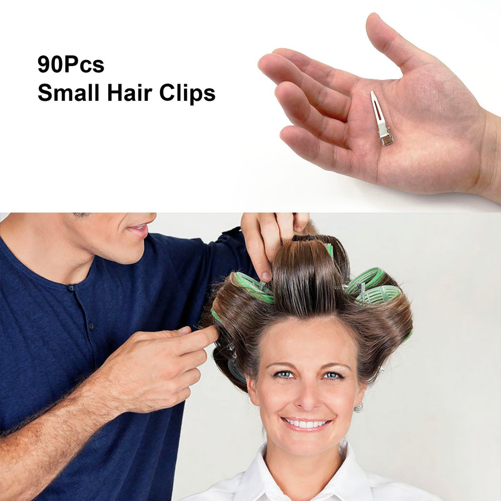HiJeaton Metal Silver Loc Clips for Hair Retwist Dread Pin Curl Pro Styling | 90 Pcs Duck Bill Alligator Clips Nonslip Rustproof Strong Grip for Thick Hair, Sectioning Rollers Salon Bows Small Single DIY