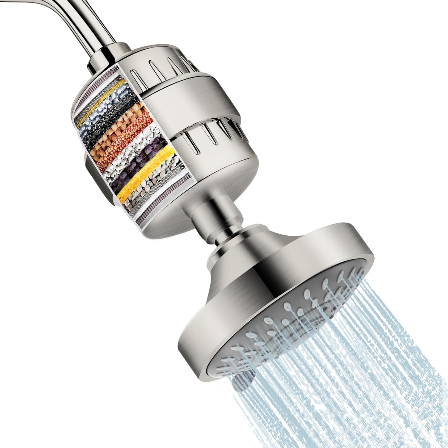 Buy now FEELSO Shower Head and 15 Stage Shower Filter Combo, High Pressure 5 Spray Settings Filtered Showerhead with Water Softener Filter Cartridge for Hard Water Remove Chlorine and Harmful Substances Nickel Brushed at indiglob india