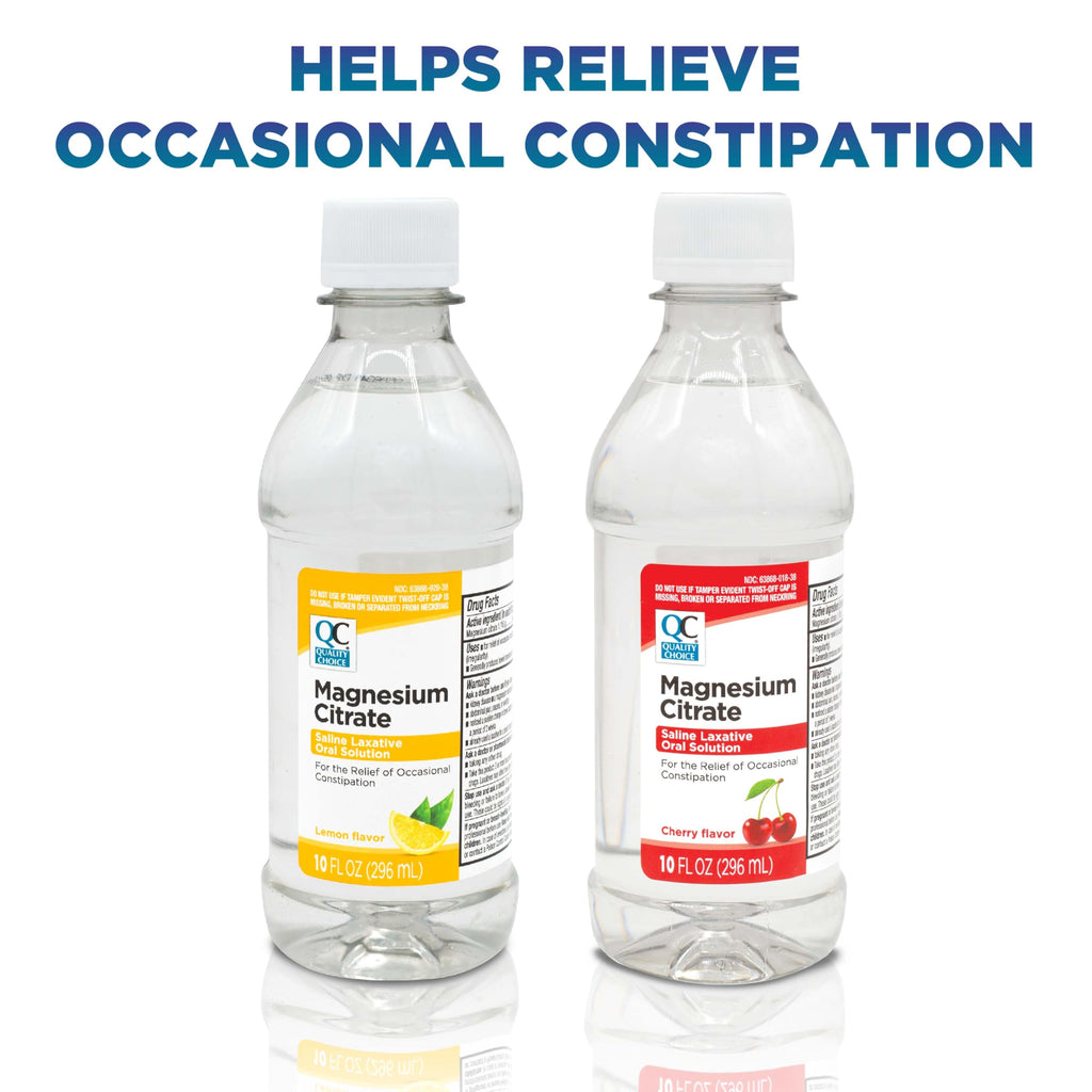 Quality Choice Magnesium Citrate, Saline Laxative for Constipation, Fast Acting Relief, Colon Prep and Cleanse in Both Cherry & Lemon Flavor 10 Fl Oz per Bottle, Clear Mag Citrate
