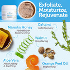 Manuka Honey Exfoliating Facial Scrub - Microdermabrasion Face Exfoliant | Gentle Moisturizing Exfoliator - Cleanse & Smooth Skin, Minimize Pores - With Organic Aloe Vera & Natural Cehami Extract 2oz