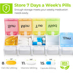 Buy now AUVON Weekly Pill Organizer Arthritis Friendly, BPA Free Travel 7 Day Pill Box Case with Spring Open Design and Large Compartment to Hold Vitamins, Cod Liver Oil, Supplements and Medication at indiglob india