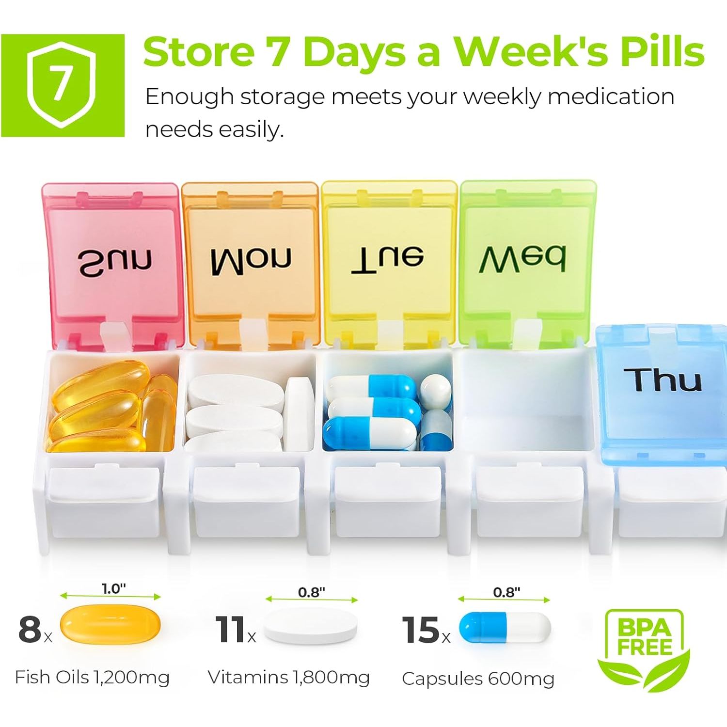 Buy now AUVON Weekly Pill Organizer Arthritis Friendly, BPA Free Travel 7 Day Pill Box Case with Spring Open Design and Large Compartment to Hold Vitamins, Cod Liver Oil, Supplements and Medication at indiglob india