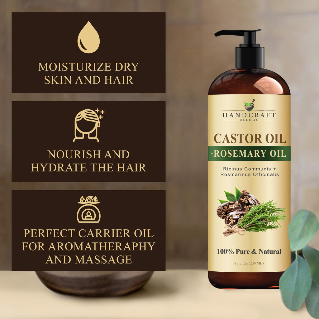 Buy now Handcraft Blends Castor Oil with Rosemary Oil 8 Fl Oz | 100% Pure and Natural | Premium Grade Carrier Oil | Hair, Eyelashes and Eyebrows | Hair and Body at indiglob india