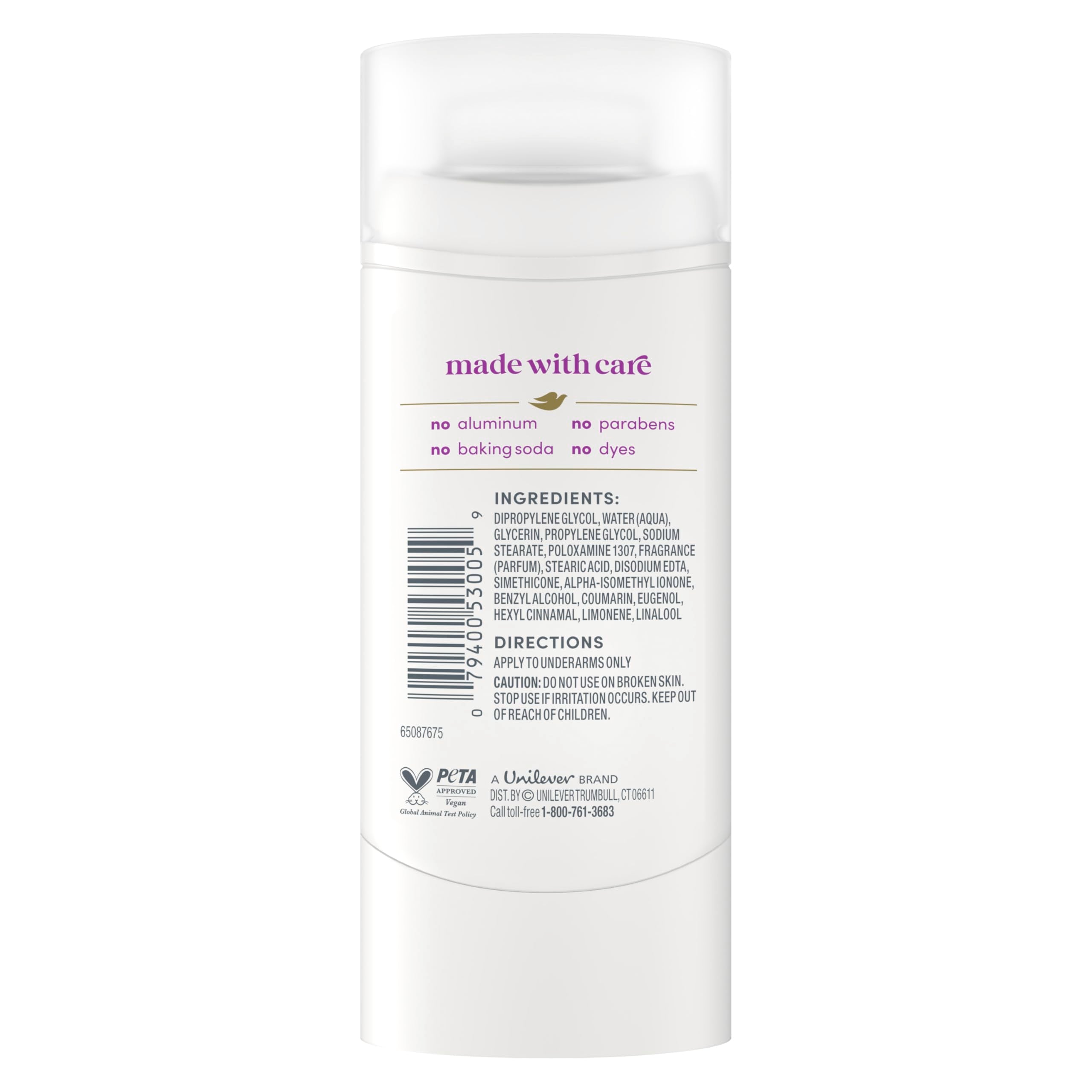 Dove Deodorant Stick Coconut & Pink Jasmine Aluminum Free 2.4 Oz | 72H Odor Protection