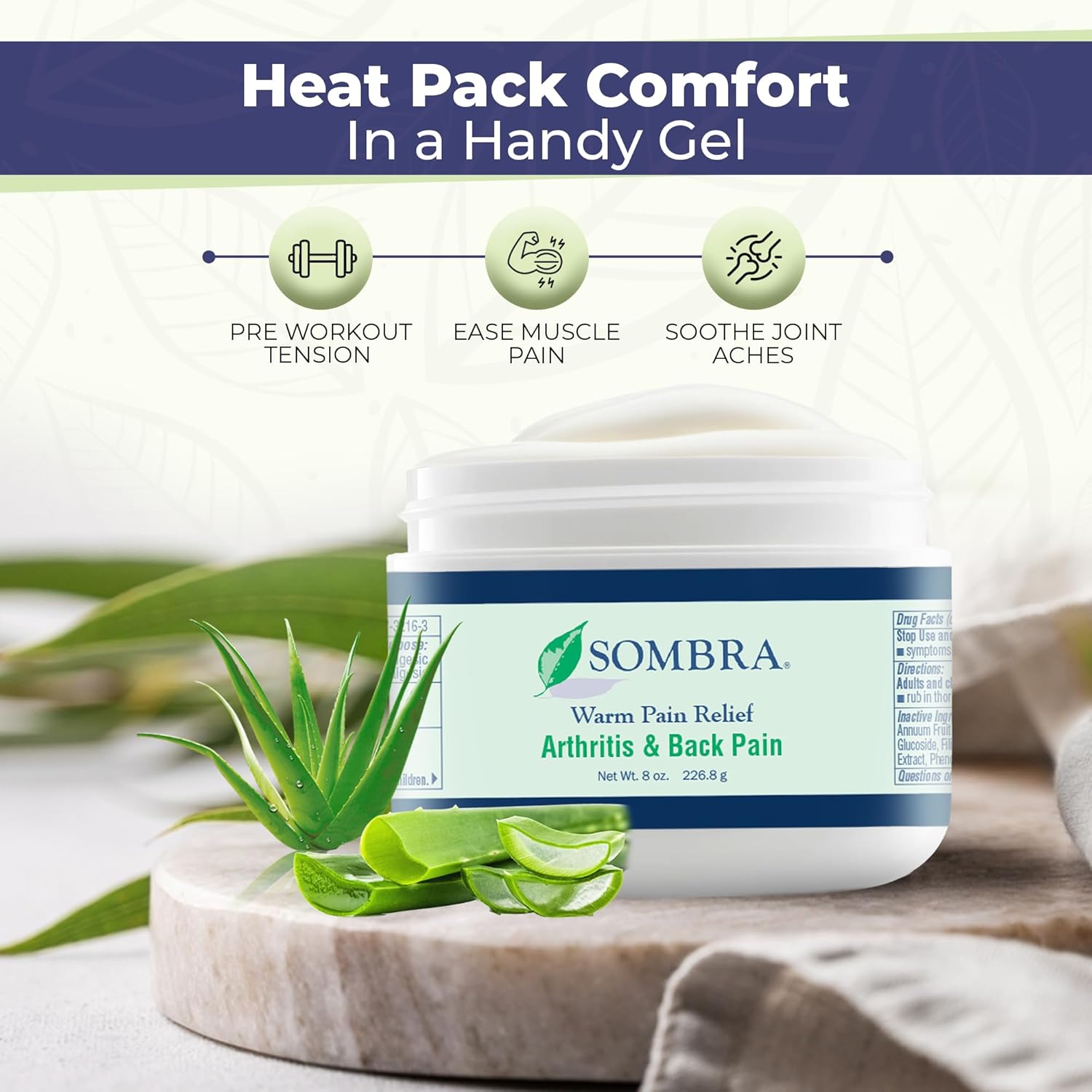 Buy now Sombra Warm Pain Relief Gel, Warm Relief for Arthritis and Chronic Pain Pre-Workout Muscle Rub Vegan Formula Free of Artificial Fragrances, Dyes, NSAIDs, Wax, Petroleum, Alcohol - 8oz Jar at indiglob india