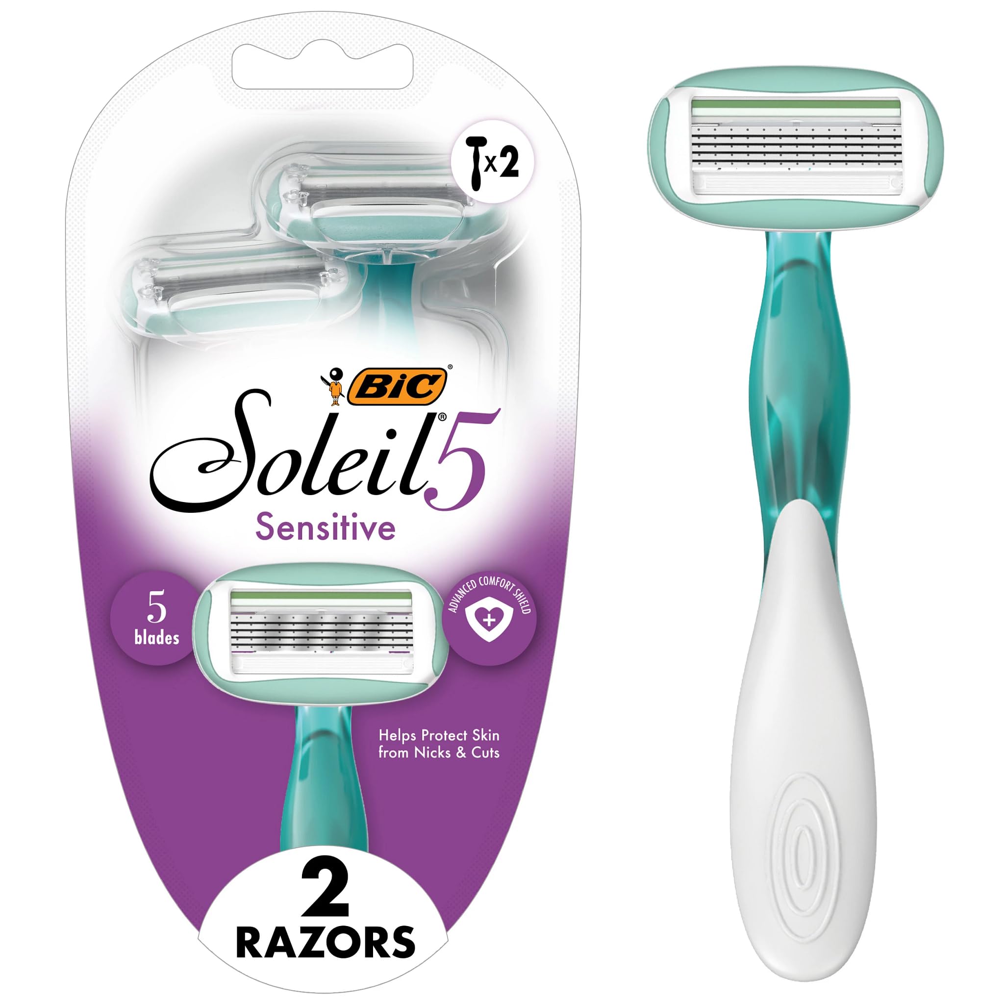 BIC Soleil 5 Sensitive Womens Disposable Shaving Razors, 2 Count, 5 Blades