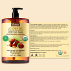 Yoken Organic Jojoba Oil 16oz, USDA Certified Cold Pressed for Skin Care | Cold Pressed Body Oil Women After Shower Unscented Carrier Massage Moisturizer Hydrating Nourishing Essential Mixing