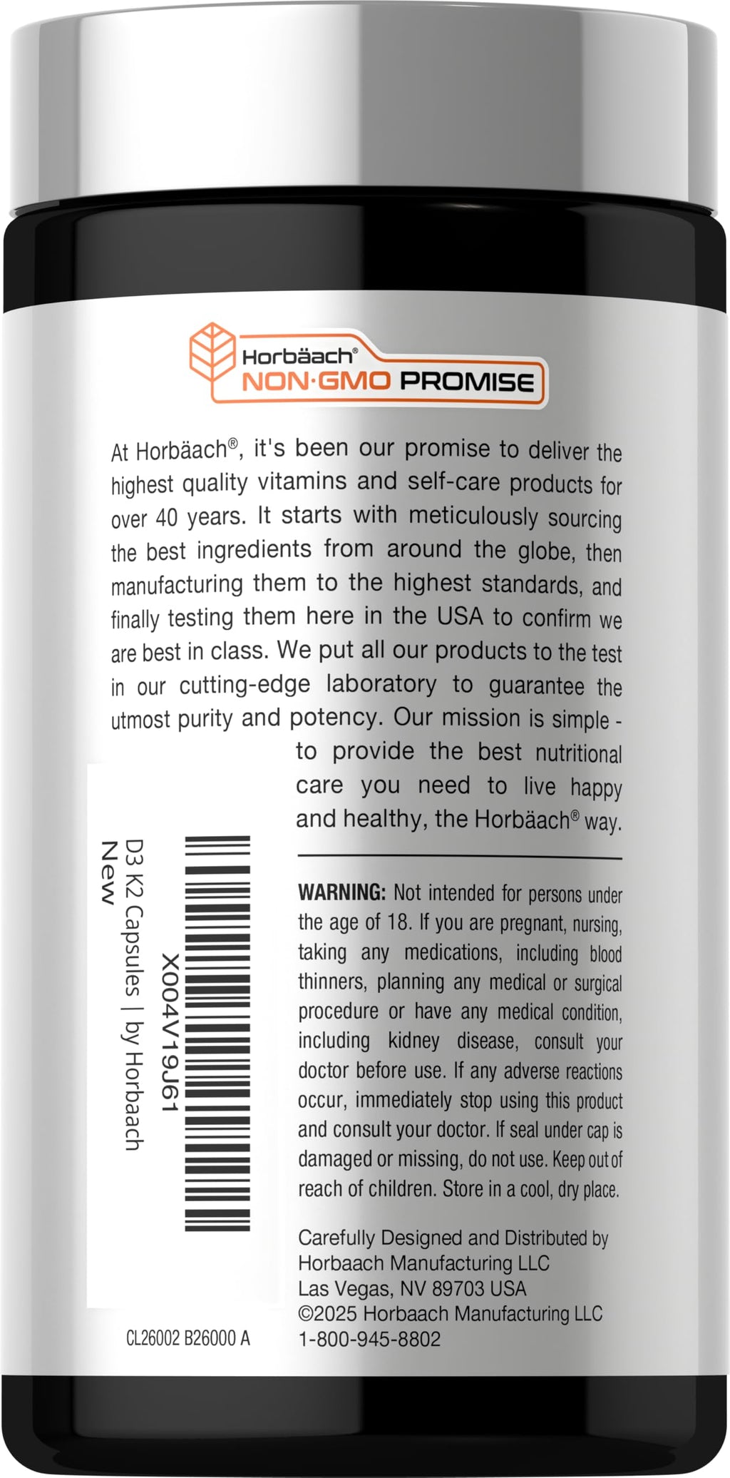 Horbäach Vitamin D3 K2 | 5000 IU D3 | 120 Capsules