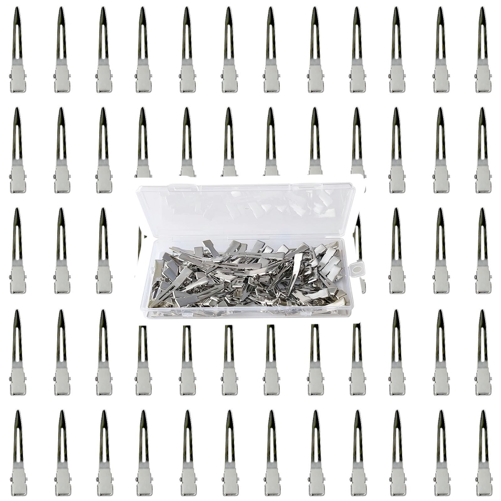 HiJeaton Metal Silver Loc Clips for Hair Retwist Dread Pin Curl Pro Styling | 90 Pcs Duck Bill Alligator Clips Nonslip Rustproof Strong Grip for Thick Hair, Sectioning Rollers Salon Bows Small Single DIY