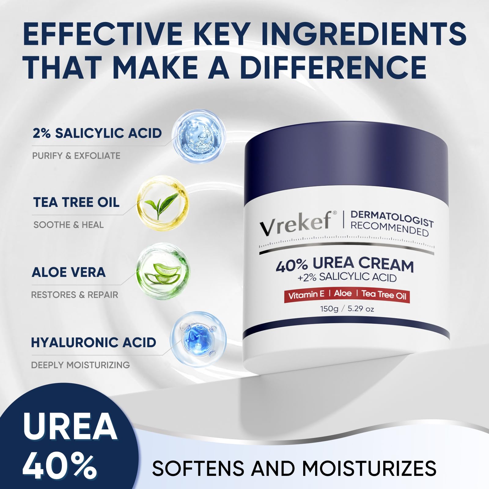 Urea Cream 40 Percent with 2 Percent Salicylic Acid, Foot & Hand Cream for Dry Cracked Heels, Callus Softener for Feet, Exfoliating Foot Cream for Rough Thick Skin, 5.29 oz