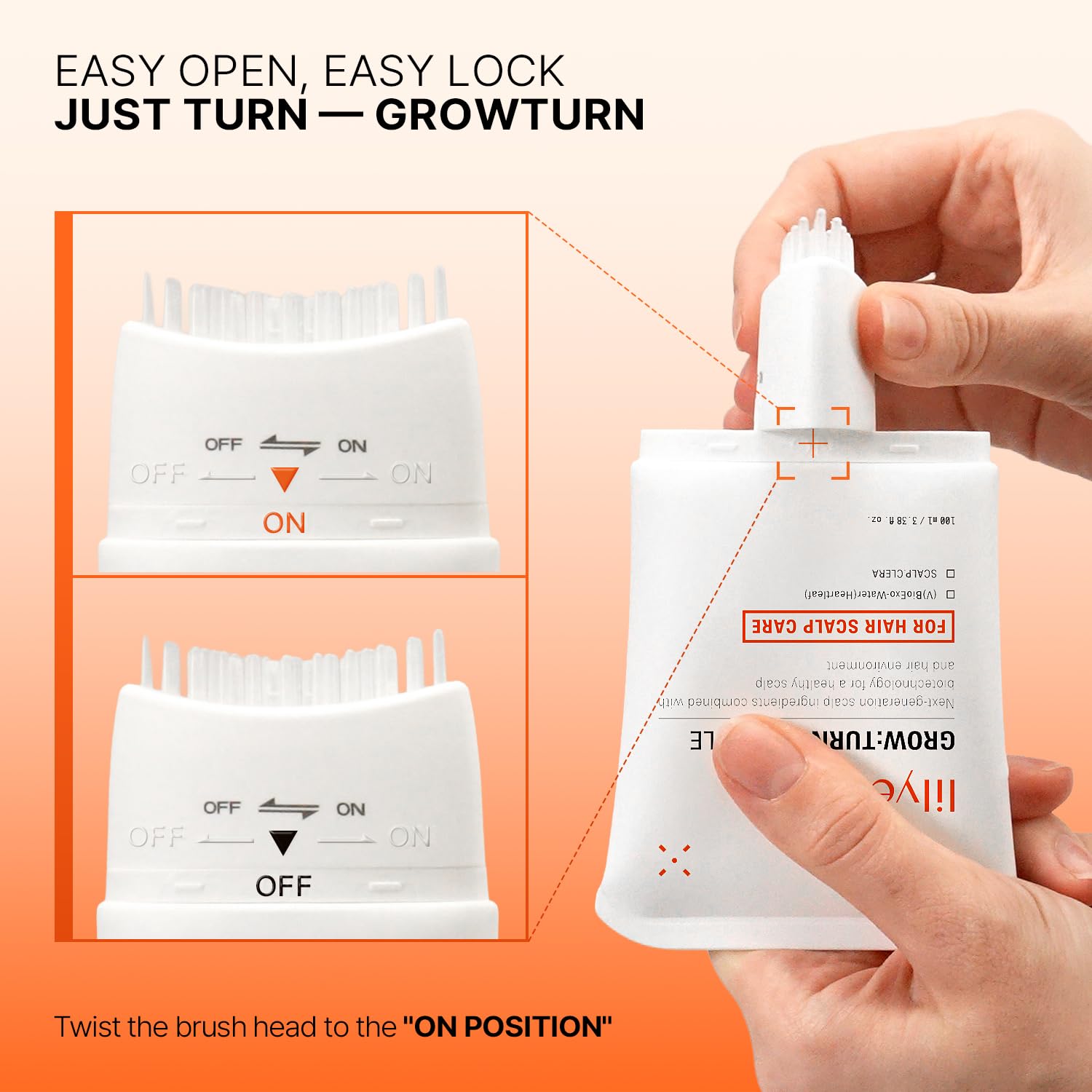 lilyeve GROWTURN Exosome Hair Growth Serum with Built-In Brush, 3.38 fl oz | Built-In Brush Serum with Biotin, Caffeine & Peptides for Thinning & Flat Hair, Non-Greasy & Fragrance-Free, Korean Hair Care