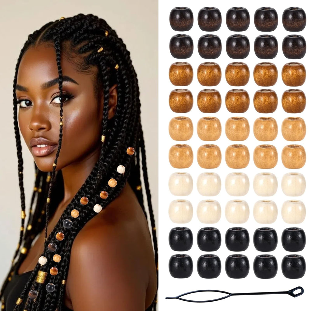 95 Pcs Wood Hair Beads for Braids & Dreadlocks, 12X11mm Natural Wooden Beads Hair Accessories for Braiding & DIY Crafts