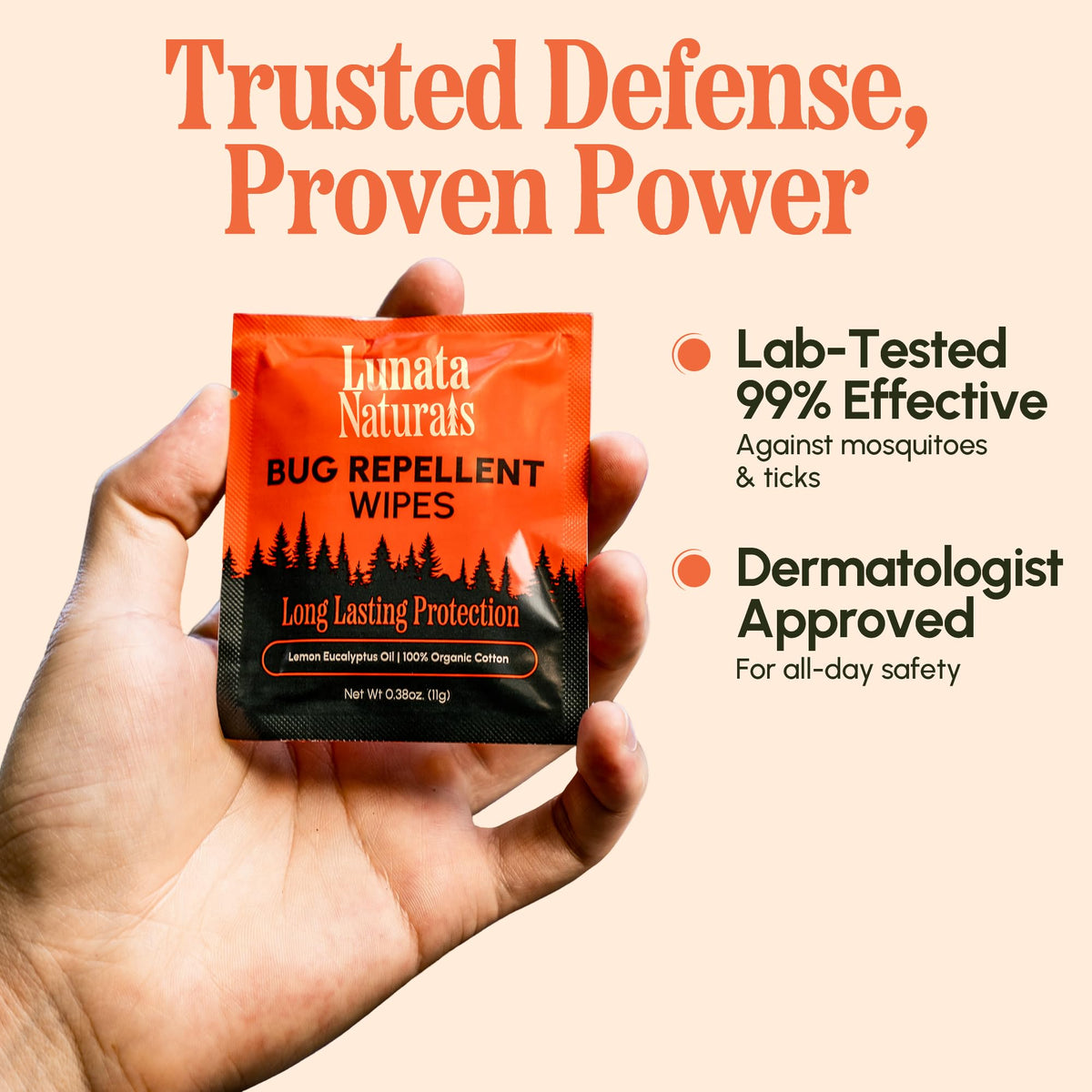 Lunata Natural Bug Wipes Plant-Powered with Oil of Lemon Eucalyptus